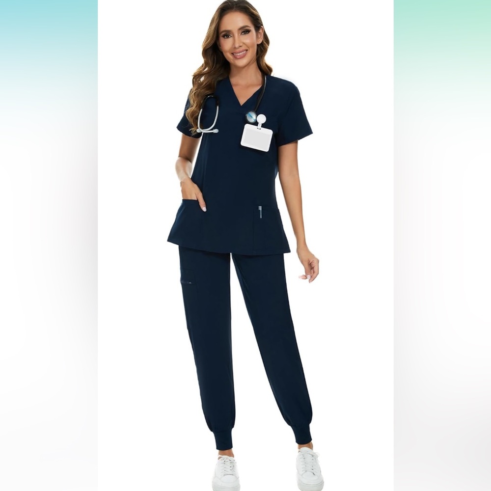 NWT COZYFIT Scrubs Stretch V-Neck Scrub Top & Jogger Pant